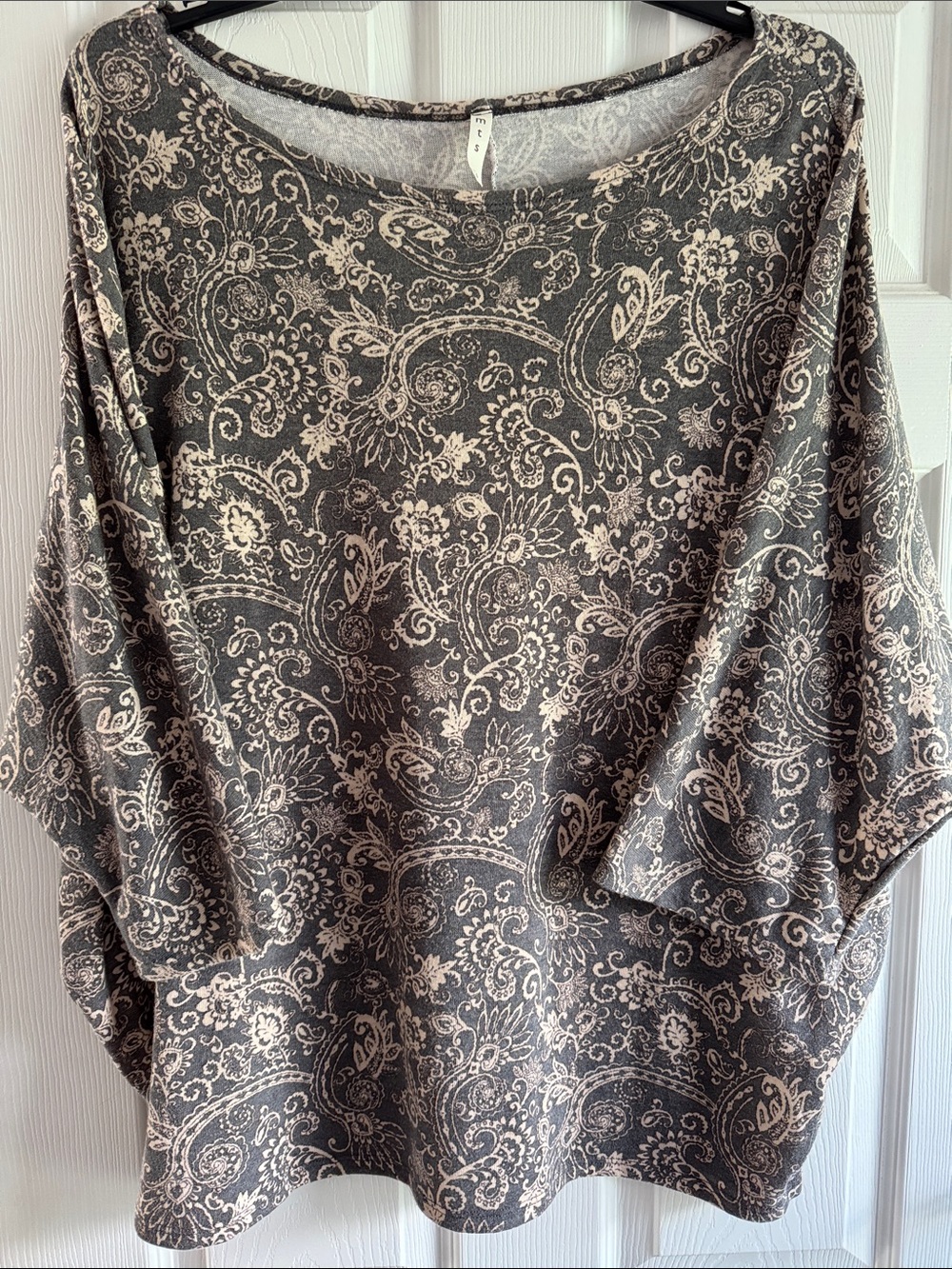 mts Gray Tunic Top with Cream Paisley Print